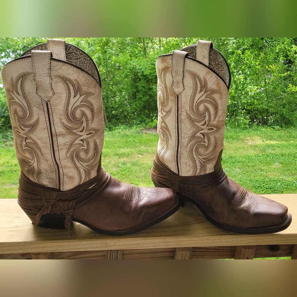 Brown and Cream Western Cowboy Boots